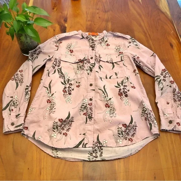 Joe Fresh Boho Cottagecore Pink Floral Pattern Artsy Button Down Shirt Blouse. - Picture 9 of 15